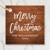 Étiquettes Cadeau Brush Script Rustique Carré de Noël en bois (Devant)