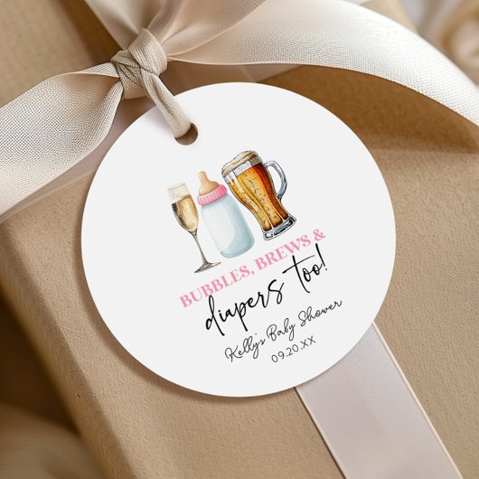 Étiquettes Cadeau Bubbles Brews et Diapers aussi! Baby shower