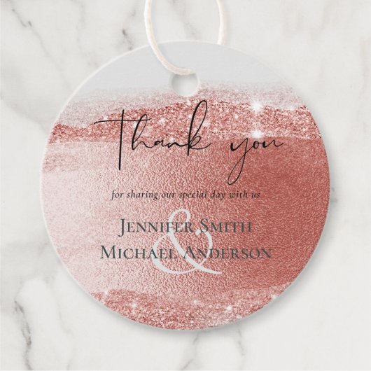 Étiquettes Cadeau Budget Rose Parties scintillant or Foil Look Mari (Devant)