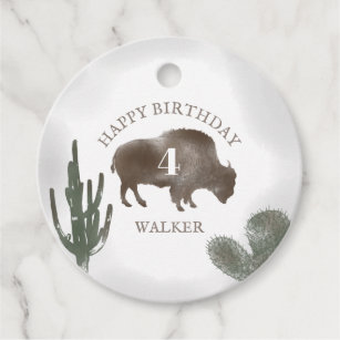 Étiquettes Cadeau Buffalo Bison Desert Ranch Cactus Anniversaire occ