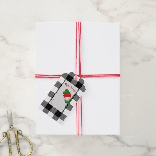 Étiquettes-cadeau Buffalo Plaid et snowman (Avec de la ficelle)