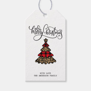 Étiquettes-cadeau Buffalo Plaid & Leopard Arbre de Noël Motif