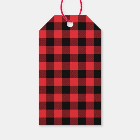 Étiquettes-cadeau Buffalo Plaid Red Black Check (Devant)