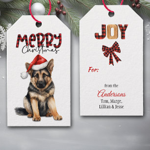 Étiquettes-cadeau Buffalo Plaid Text Allemand Berger Chiot Noël