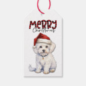 Étiquettes-cadeau Buffalo Plaid Text Maltese Chien Noël (Devant)