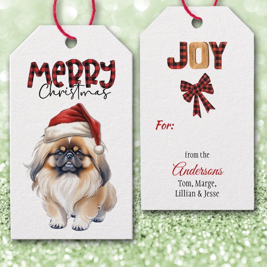 Étiquettes-cadeau Buffalo Plaid Text Pekingese Chien Noël