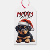 Étiquettes-cadeau Buffalo Plaid Text Rottweiler Puppy Christmas (Devant)