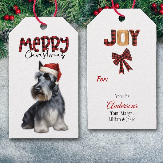 Étiquettes-cadeau Buffalo Plaid Text Scottish Terrier Christmas