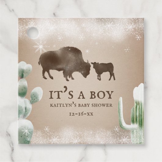 Étiquettes Cadeau Buffalo Snow Desert Cactus Boy Baby shower (Devant)