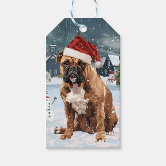 Étiquettes-cadeau Bull Mastiff Chien hiver Merveilles pays Noël Joie (Devant)