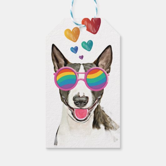 Étiquettes-cadeau Bull Terrier Chien avec Coeurs Saint-Valentin (Dos)
