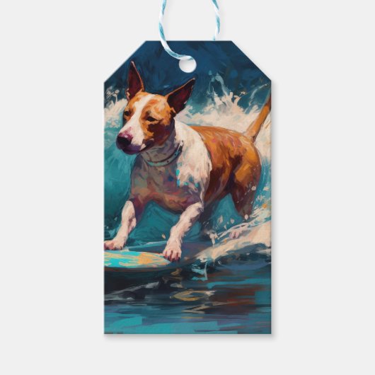 Étiquettes-cadeau Bull Terrier Plage Surf Peinture (Devant)