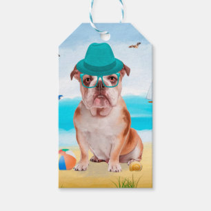 Étiquettes-cadeau Bulldog anglais sur la plage