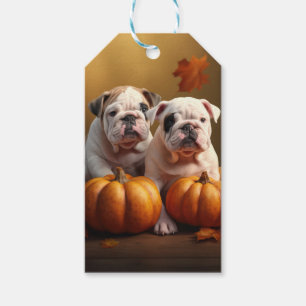 Étiquettes-cadeau Bulldog Chiot Automne Citrouille de plaisir