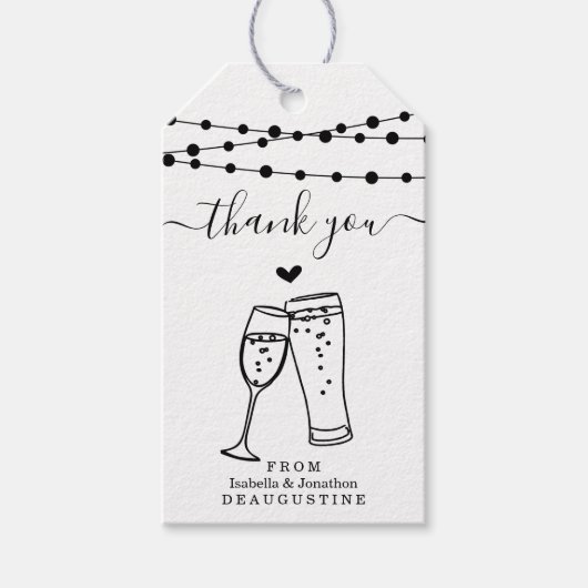 Étiquettes-cadeau Bulles & Brews Mariage Merci - Rustic Kraft (Devant)