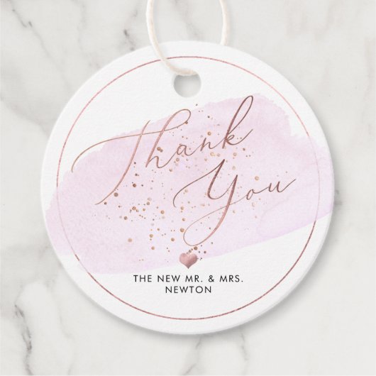 Étiquettes Cadeau Bulles de champagne rose, Merci d'aquarelle (Devant)