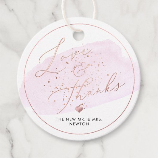 Étiquettes Cadeau Bulles de champagne rose, Merci d'aquarelle (Devant)