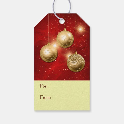 Étiquettes-cadeau Bulles de Noël Confetti en or rouge (Dos)