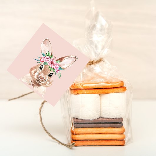 Étiquettes Cadeau Bunny D'Aquarelle Rose Pastel Moderne Avec Fleurs