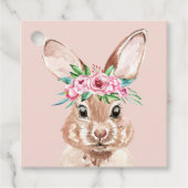 Étiquettes Cadeau Bunny D'Aquarelle Rose Pastel Moderne Avec Fleurs (Devant)
