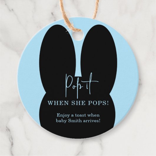 Étiquettes Cadeau Bunny Pop it quand elle sort baby shower (Devant)