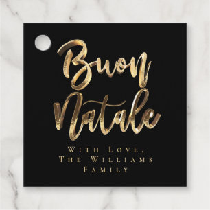 Étiquettes Cadeau Buon Natale Elegant Black Gold Italien Noël
