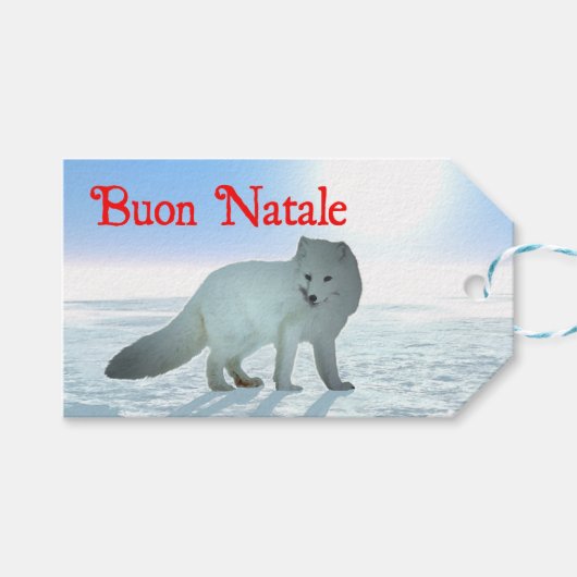 Étiquettes-cadeau Buon Natale - Renard arctique (Devant (Horizontal))