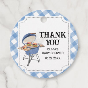 Étiquettes Cadeau Burger bleu Baby shower barbecue rond