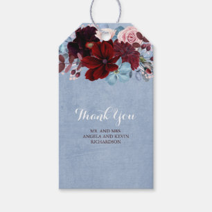 Étiquettes-cadeau Burgundy et Dusty Blue Floral Mariage