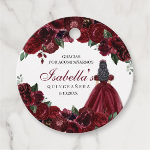 Étiquettes Cadeau Burgundy Floral Quinceanera Circle Favoriser Tags