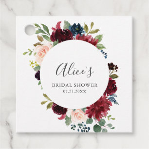 Étiquettes Cadeau Burgundy Navy Blue Floral Fête des mariées