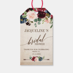 Étiquettes-cadeau Burgundy Navy Floral Rustic Boho Fête des mariées