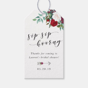 Étiquettes-cadeau Burgundy Rouge Floral Sip Sip Hooray Enterrement d