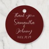Étiquettes Cadeau Burgundy Script Simple Elegant Classic Wedding (Dos)