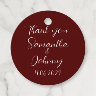 Étiquettes Cadeau Burgundy Script Simple Elegant Classic Wedding