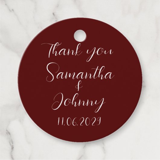 Étiquettes Cadeau Burgundy Script Simple Elegant Classic Wedding (Devant)