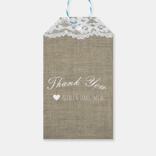 Étiquettes-cadeau Burlap & Dentelle Simple Rustique Élégant Mariage (Devant)