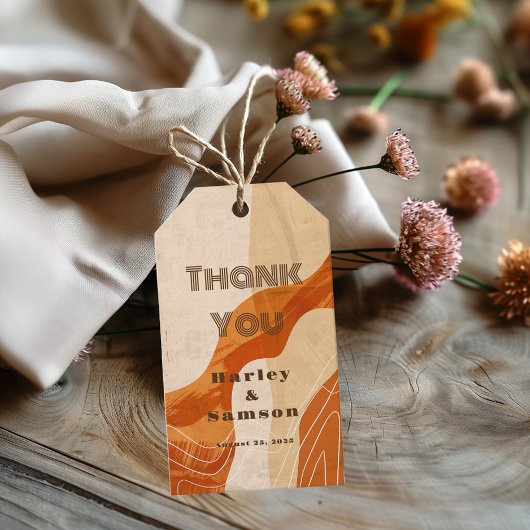 Étiquettes-cadeau Burnt orange rétro merci