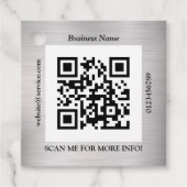 Étiquettes Cadeau Bus QR Code. Nom Site Web Promo, Argent brossé (Devant)