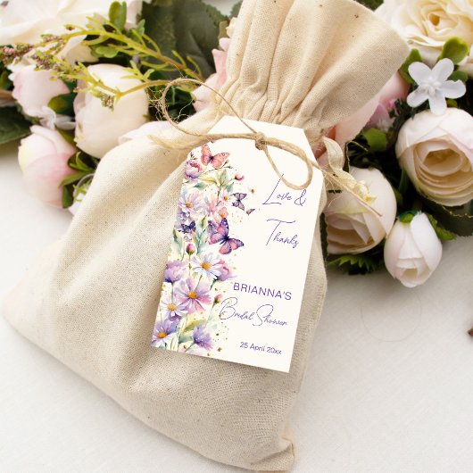 Étiquettes-cadeau Butterflies nuptiale lavande de douche merci pour