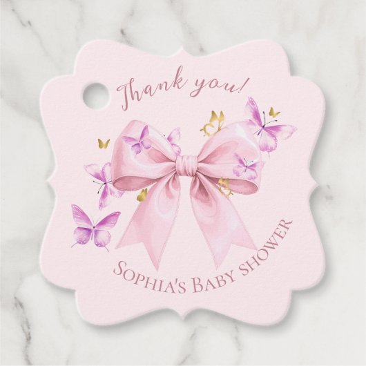 Étiquettes Cadeau Butterfly Pink Bow Baby Shower  (Devant)