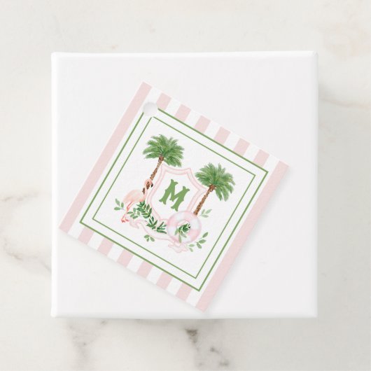 Étiquettes Cadeau Cabana Stripes Palm Beach Monogram Crest (En situation)