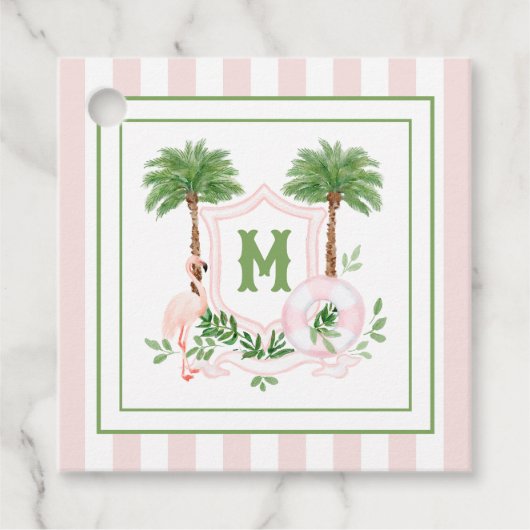 Étiquettes Cadeau Cabana Stripes Palm Beach Monogram Crest (Devant)