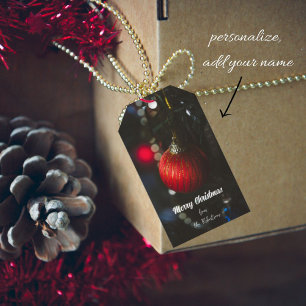 Étiquettes-cadeau Câbles de Noël rouge glamour foncé et guirlande