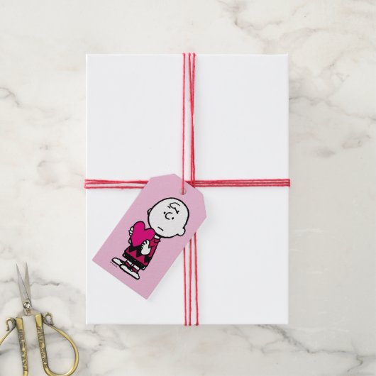 Étiquettes-cadeau cacahuètes | Saint Valentin | Heart Charlie Brown (Avec de la ficelle)