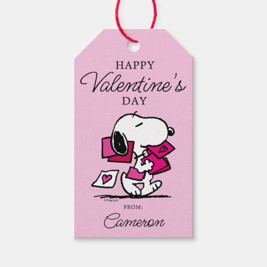 Étiquettes-cadeau cacahuètes | Saint Valentin | Snoopy Avec Valentin (Devant)