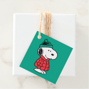 Étiquettes Cadeau cacahuètes   Snoopy Chat d'hiver et Casquette
