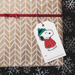 Étiquettes-cadeau cacahuètes Snoopy Chat d'hiver et Casquette