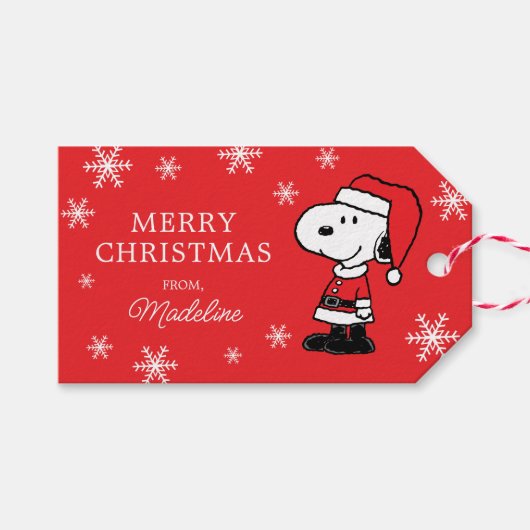 Étiquettes-cadeau cacahuètes | Snoopy Santa Claus (Devant (Horizontal))