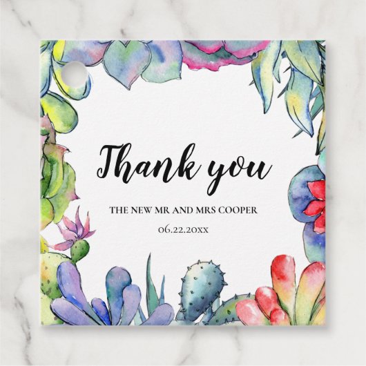 Étiquettes Cadeau Cactus et succulents mariage d'aquarelle (Devant)